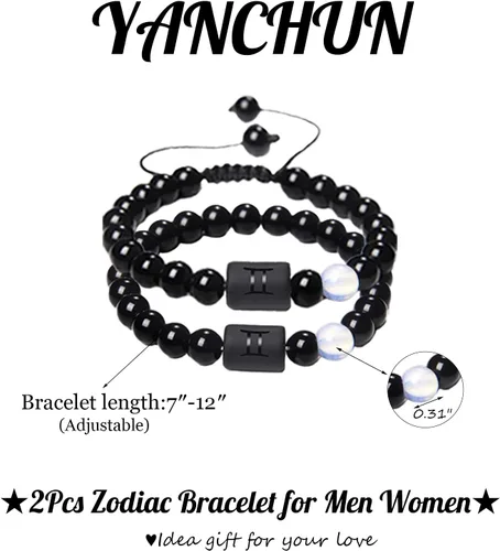 Miniatura 2 de 2 pulseras del zodiaco para mujeres y hombres, pulsera de símbolo de constelación de piedra de ónice negro natural, pulsera de 12 horóscopo