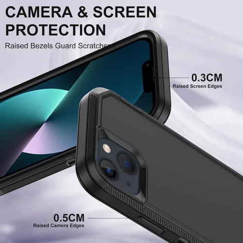 Miniatura 3 de Funda para iPhone 13 con 2 protectores de pantalla, protección contra caídas a prueba de golpes, cuerpo completo, resistente, 3 capas, militar