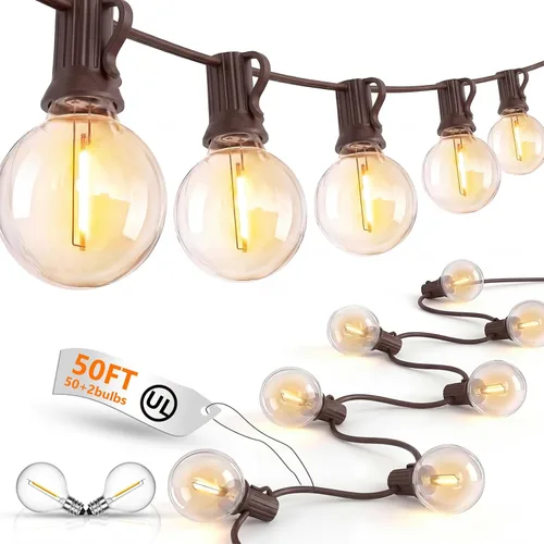 Miniatura 23 de Guirnalda de luces LED para exteriores, G40, de 25 pies, impermeable, con 27 bombillas inastillables, luces colgantes de decoración de Navidad al