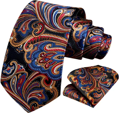 Miniatura 207 de HISDERN Corbatas para hombre, corbata de cachemira y bolsillo cuadrado tejido clásico floral para hombre, corbata de fiesta de boda