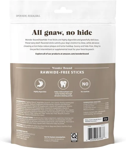 Miniatura 2 de Wonder Bound Palitos de golosinas para perros con sabor a carne de res, 10 unidades, sin cuero crudo, masticables de salud dental para control