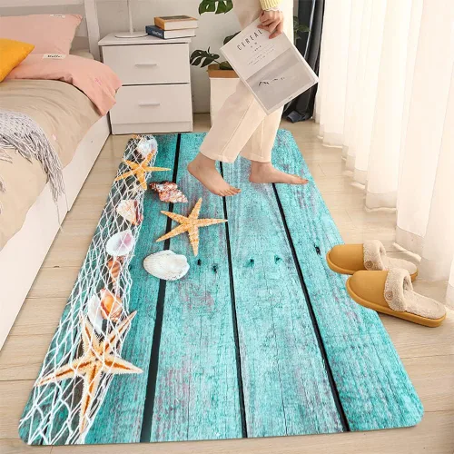 Miniatura 4 de LYFANS La alfombra de espuma de esponja para baño y cocina es absorbente y suave (24 x 71 pulgadas), y el tapete azul se utiliza para mesita