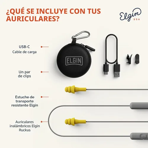 Miniatura 5 de Auriculares Elgin Ruckus inalámbricos Bluetooth con protección auditiva, 25 dB NRR, micrófono con cancelación de ruido, batería de 12 horas, a