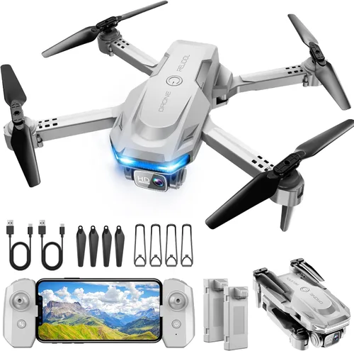 Drone con cámara 1080P - Cuadricóptero plegable con control de gestos, giro 3D, inicio de una tecla, parada de emergencia, 2 baterías, más fácil de