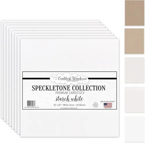 White SpecKLETONE - Papel de cartulina 100% reciclado, 12 x 12 pulgadas, 80 libras, cubierta de 25 hojas Almidón Blanco