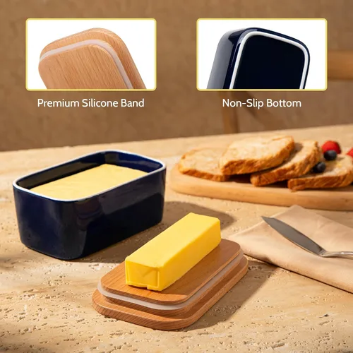 Miniatura 3 de Mantequera Sweese grande con tapa para encimera, soporte hermético de mantequilla con capacidad para 2 varillas de mantequilla, recipiente de marino