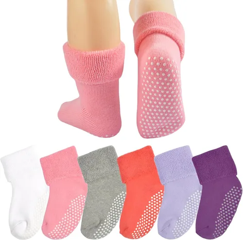 hakugoo 6 pares de calcetines antideslizantes para niños pequeños con pinzas de invierno, gruesos, cálidos, acogedores, calcetines para bebés y niños