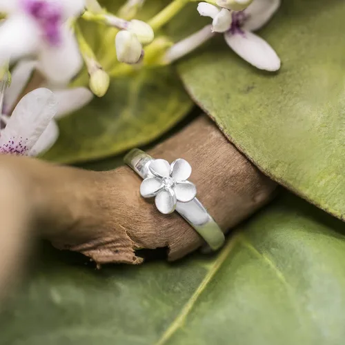 Miniatura 2 de Plumeria anillo para dedo del pie, con circonias cúbicas, diseño de flor, plata esterlina