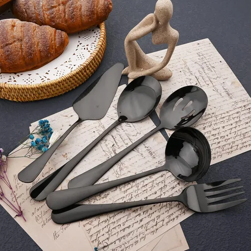 Miniatura 3 de JASHII Juego de cubiertos de 25 piezas con tenedor y cuchara con utensilios para servir para 4, cubiertos de acero inoxidable de grado alimenticio