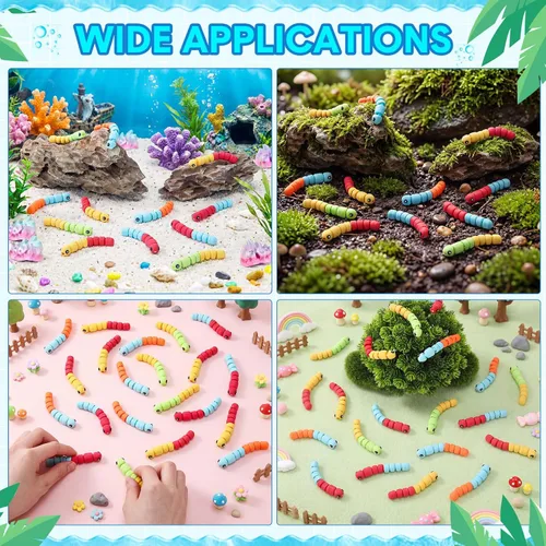 Miniatura 6 de 12 piezas impresas en 3D de gusano de caramelo agrio mini figura de animal articulada flexible para aliviar el estrés, figuras de animales