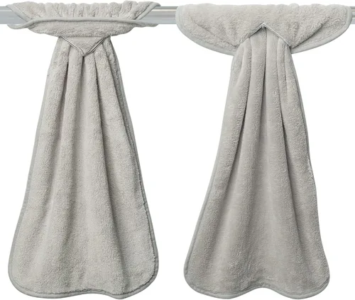 Miniatura 8 de R HORSE 8 piezas de toalla de mano colgante con lazo, gris absorbente de lana de coral para baño, paño de cocina suave y grueso decorativo de secado