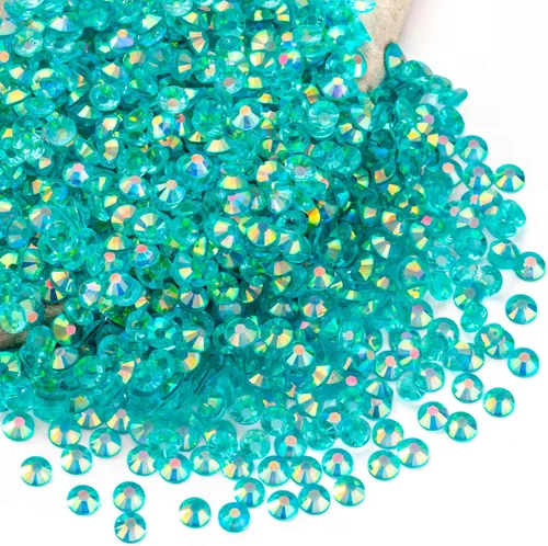 Miniatura 121 de Diamantes de imitación AB verdes a granel, 5000 piezas de diamantes de imitación de fondo plano redondos de gelatina AB sin fijación térmica, gemas