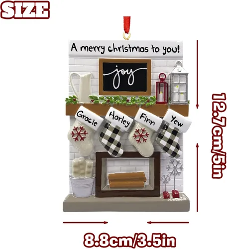 Miniatura 2 de Adornos de Navidad personalizados 2025, repisa de chimenea, familia de 2/3/4/5/6 nombres de miembros de la familia Joy para decoraciones de árbol
