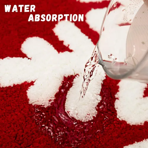 Miniatura 6 de Alfombra de baño roja para decoración de baño, alfombra de baño roja, antideslizante, nieve blanca, decoración del hogar, alfombra de ducha