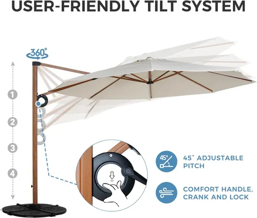 Miniatura 4 de Grand patio Sombrilla de patio de 12 pies, sombrilla redonda voladiza para exteriores con rotación de 360°, paraguas de aluminio para patio, jardín