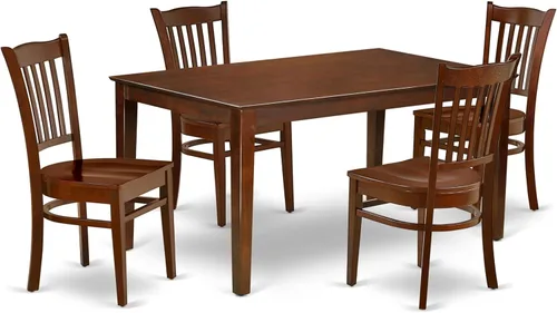 East West Furniture CAGR5-MAH-W - Juego de comedor de 5 piezas para 4 personas, incluye una mesa de comedor rectangular y 4 sillas de comedor, 36 x