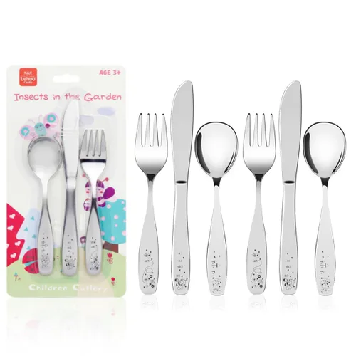 Miniatura 10 de Lehoo Castle Cubiertos para niños pequeños, 6 piezas, utensilios de acero inoxidable para niños, cubiertos seguros para niños para autoalimentarse