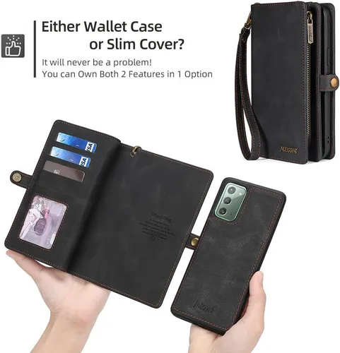 Miniatura 5 de Asuwish Funda de teléfono para Samsung Galaxy Note 20 5G con cremallera, funda desmontable con protector de pantalla de vidrio templado y tarjetero