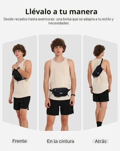 Miniatura 2 de WATERFLY Riñonera ligera y pequeña: Bolso de 1.5L, mini, delgado, cruzado, de cintura, con bloqueo RFID, antirrobo y resistente al agua para Negro