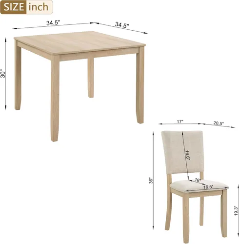Miniatura 2 de Harper & Bright Designs Juego Moderno de Mesa de Comedor de 5 Piezas de Madera para 4 - Mesa de Cocina Cuadrada Pequeña de 34.5" & Sillas con Roble