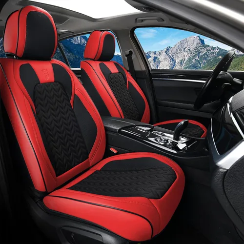 Miniatura 19 de Coverado Juego completo de fundas de asiento, fundas de asiento de piel sintética transpirable de 5 asientos para automóviles, funda de asiento
