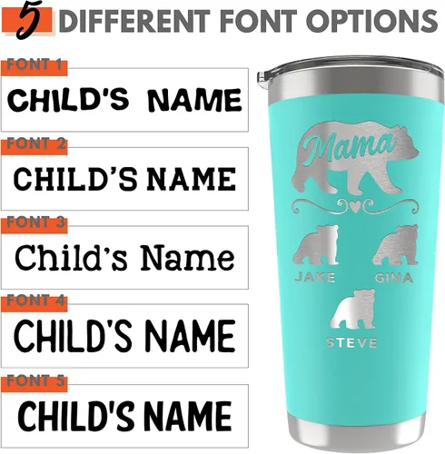 Miniatura 2 de Amazing Items Vaso personalizado de mamá oso, 20 o 30 onzas, 13 colores, nombres de hasta 5 cachorros, regalos para nueva mamá, vaso personalizado