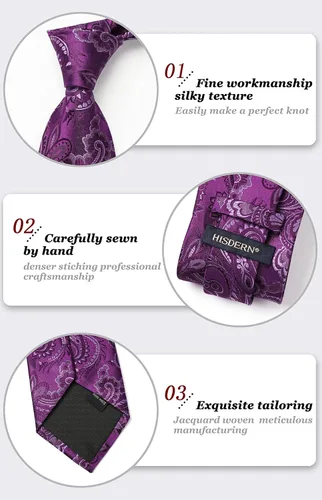 Miniatura 51 de HISDERN Corbatas para hombre, corbata de cachemira y bolsillo cuadrado tejido clásico floral para hombre, corbata de fiesta de boda