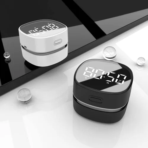 Miniatura 5 de ODISTAR Aspiradora de mostrador, mini barredora de polvo de mesa con temporizador digital, resistencia de hasta 400 minutos, rotación de 360º