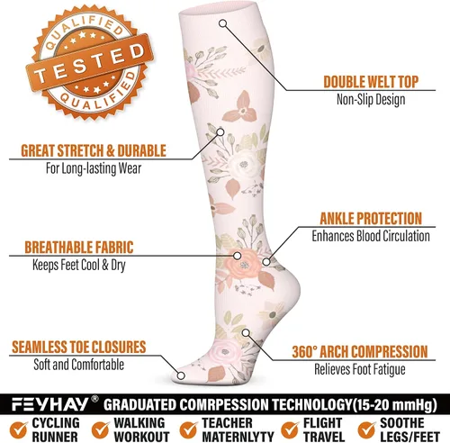 Miniatura 42 de FEYHAY Calcetines de compresión de cobre (5 pares) de 15-20 mmHg, la circulación es la mejor atlética y diaria para hombres y mujeres, correr