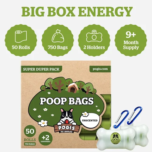 Miniatura 5 de Pogi's - Bolsas para excrementos de perro, a prueba de fugas y extragruesas, con 2 soportes (sin perfume, 50 rollos, 750 unidades)