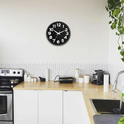 Miniatura 6 de Caysie Reloj de pared silencioso de números 3D de 12 pulgadas, moderno reloj redondo de cuarzo a pilas, decorativo para cocina, dormitorio, sala