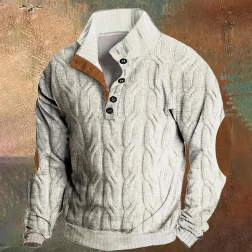 Miniatura 2 de Sudadera casual Henley para hombre, cuello alto, con botones, térmica, cómoda, holgada