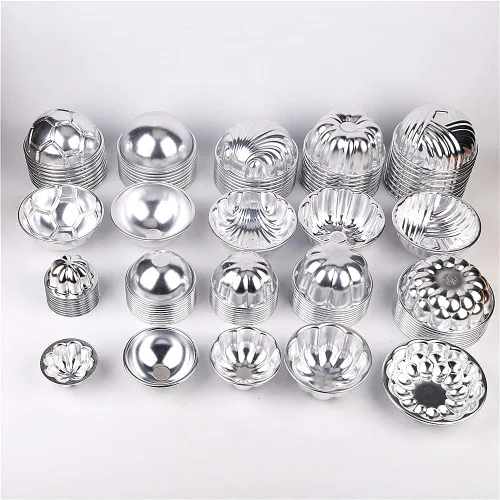Miniatura 7 de LoBake 10 piezas de media bola de calabaza uva vollyball Shell aluminio tarta molde jalea pudín taza magdalena molde herramientas para hornear