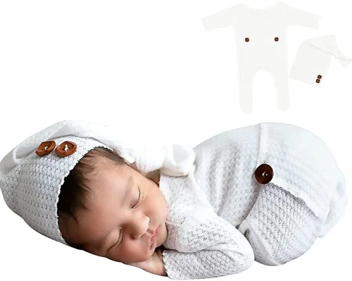 Miniatura 8 de Winmany Traje de punto de ganchillo para bebé, accesorios para fotografía de recién nacido, accesorios de disfraz para 0-2 meses Gris