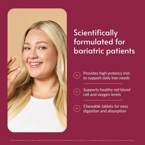 Miniatura 2 de Bariatric Advantage Hierro masticable de 60 mg con vitamina C para una mayor absorción y utilización, fácilmente digerible para pacientes