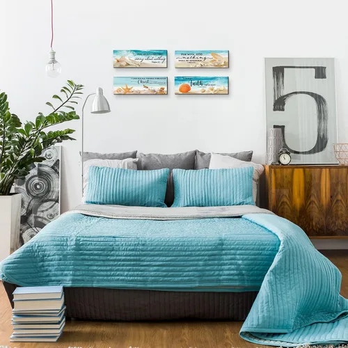 Miniatura 5 de Maitys 4 piezas de decoración de pared cristiana para el día del padre, temática de playa, océano, inspirador, versículos de la Biblia, letrero