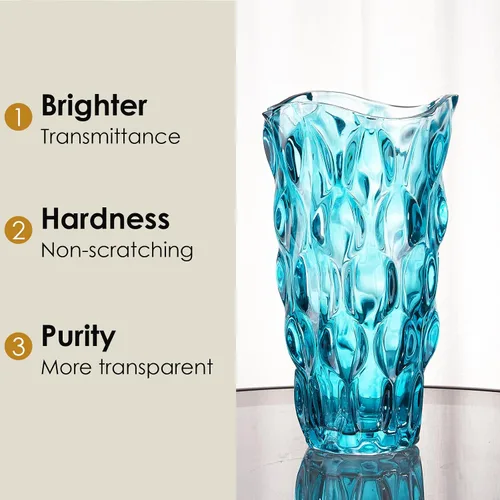 Miniatura 4 de CEMABT Jarrones de vidrio para flores, jarrones modernos engrosados de 3.4 lb para centros de mesa, jarrón para decoración del hogar, cristal, Azul