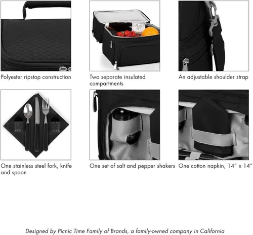 Miniatura 8 de PICNIC TIME NCAA Nebraska Cornhuskers Pranzo - Lonchera aislada con juego de pícnic, bolsa enfriadora para el almuerzo Negro