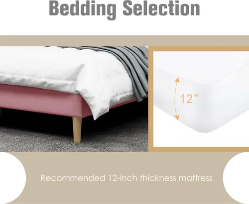 Miniatura 6 de AGARTT Base de cama tapizada tamaño individual con cabecero y estribo, soporte de listones de madera, no necesita somier, fácil montaje, terciopelo