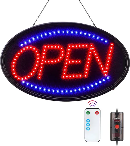 Letrero LED de Abierto, FITNATE Grande 23x14 pulgadas Letrero de Negocio Abierto con Control Remoto Luz de Pantalla Eléctrica, 2 Modos Luces