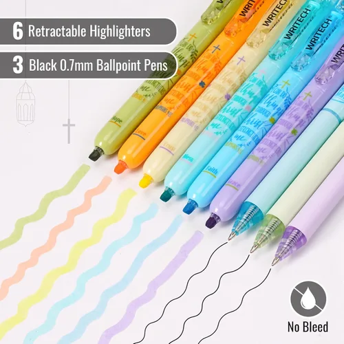 Miniatura 2 de WRITECH Set de marcadores y bolígrafos para diario de la Biblia Mate: marcadores sin sangrado para la Biblia y bolígrafos de bola de tinta negra