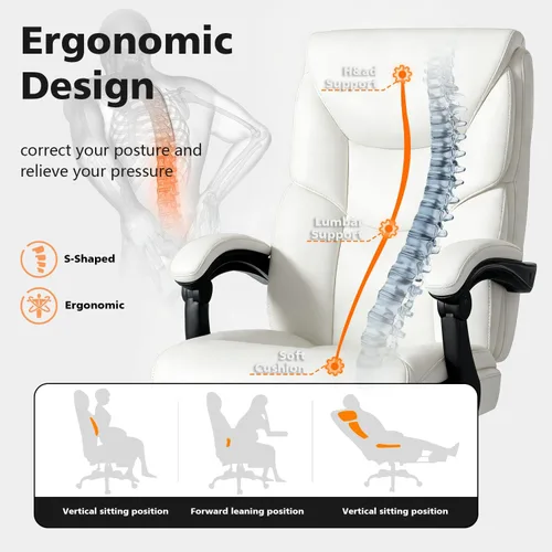 Miniatura 4 de WAILOR Silla de oficina de 400 libras con reposapiés, silla de oficina reclinable grande y alta con soporte lumbar, silla de computadora de piel