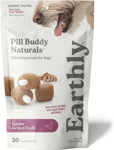 Pill Buddy Naturals de Earthly - Golosinas para ocultar píldoras de pato (sin pollo) para perros - Bolsillo para píldoras de cualquier tamaño - 30
