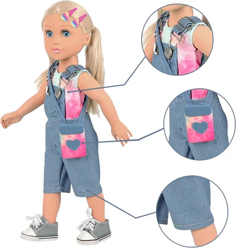 Miniatura 4 de Ecore Fun Set de juego de muñeca de 18 pulgadas para niñas con 8 piezas de accesorios - Ropa, zapatos, bolso y horquilla - Set de muñecas de 18