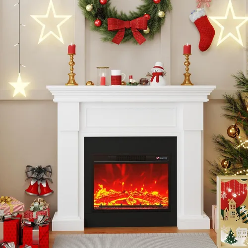 Miniatura 12 de Chimenea eléctrica de 40 pulgadas con repisa, chimenea eléctrica de 18 pulgadas, llama 3D altamente realista, botón y control remoto, mantel