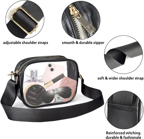 Miniatura 4 de Bolso cruzado transparente aprobado por estadios para mujer con correa ajustable para conciertos y festivales deportivos Negro-g4