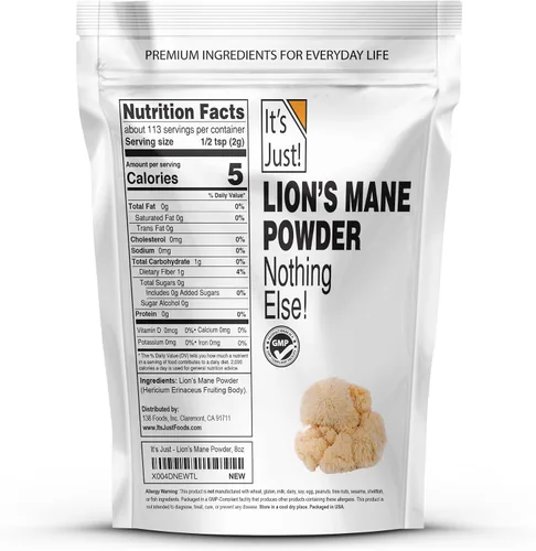 Miniatura 2 de It's Just! - Polvo de hongo de melena de león, superalimento crudo natural, apoyo cerebral, salud inmunológica, impulso de energía, sin OMG, 8 onzas