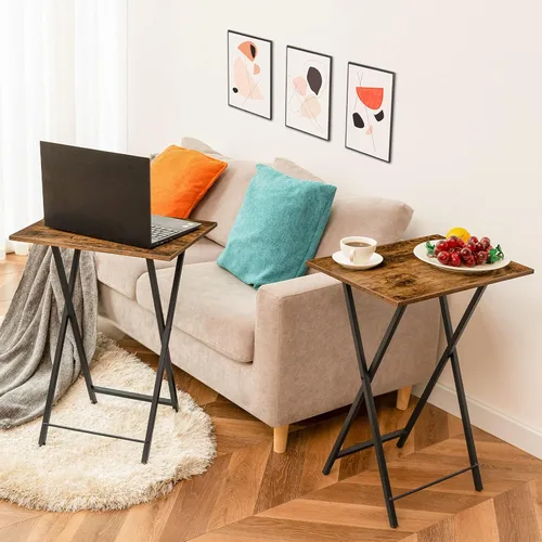Miniatura 10 de HOOBRO - Juego de 2 mesas de TV plegables, mesas auxiliares para espacio pequeño, mesas de aperitivos industriales para comer en el sofá, marco