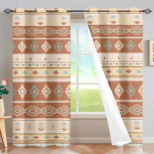 Miniatura 58 de Dreaweet African Tribal Blackout Curtains 63 Inch Long 2 Panels Set Bohemian Ethnic Geometric Grommet Top Thermal Insulated Curtains for Living Room