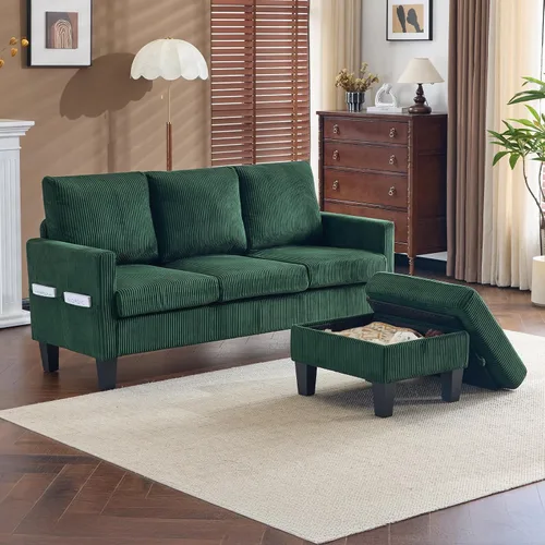 Miniatura 13 de VINGLI Sofá en forma de L de 68.5 pies con otomana de almacenamiento móvil, sofá modular convertible en tela de pana suave, moderno sillón Negro